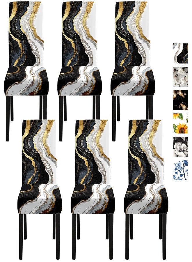 ANNA QUEEN Gold and Black Marble Chair Covers for Dining Room Kitchen Set of 6 - Elegant Stretch Washable Slipcovers for Dining Chairs, Modern Home Decor - Image 1